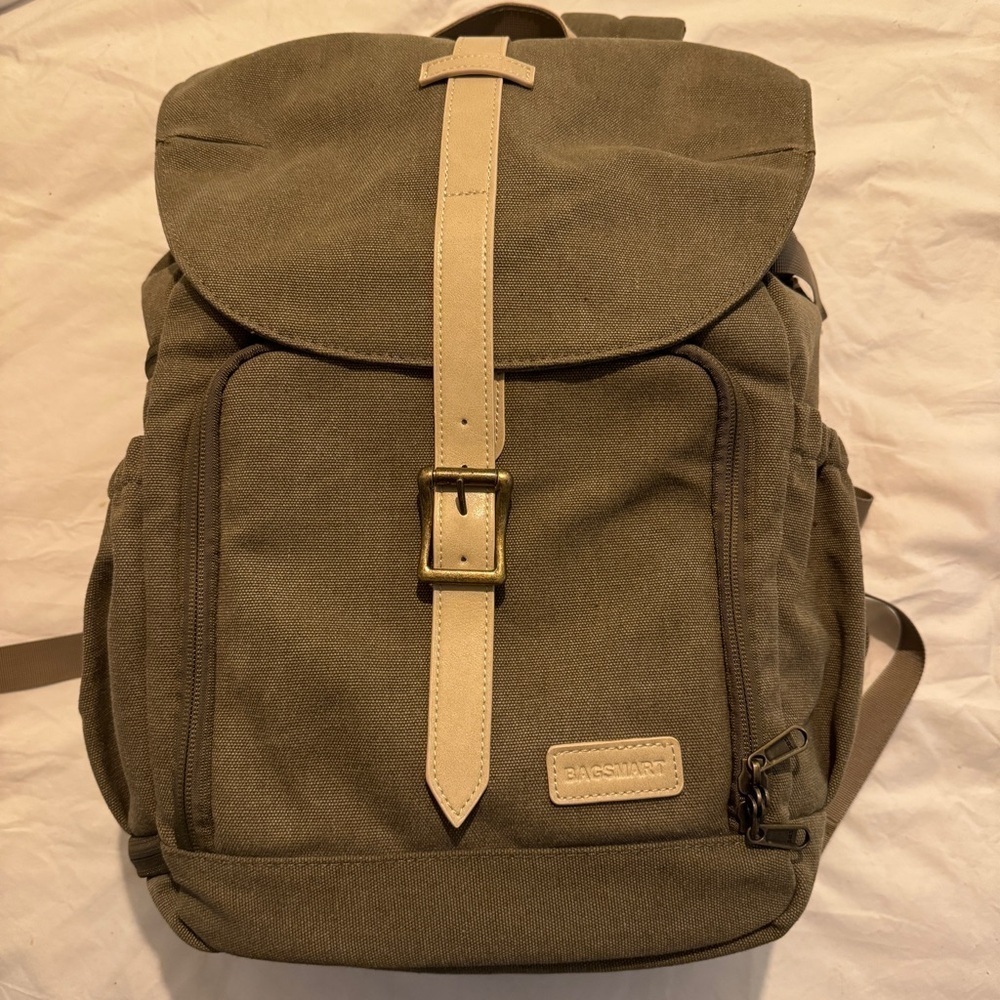 BAGSMART Camera Backpack DSLR Travel Laptop 15” Olive Canvas Photography Bag - Picture 7 of 14